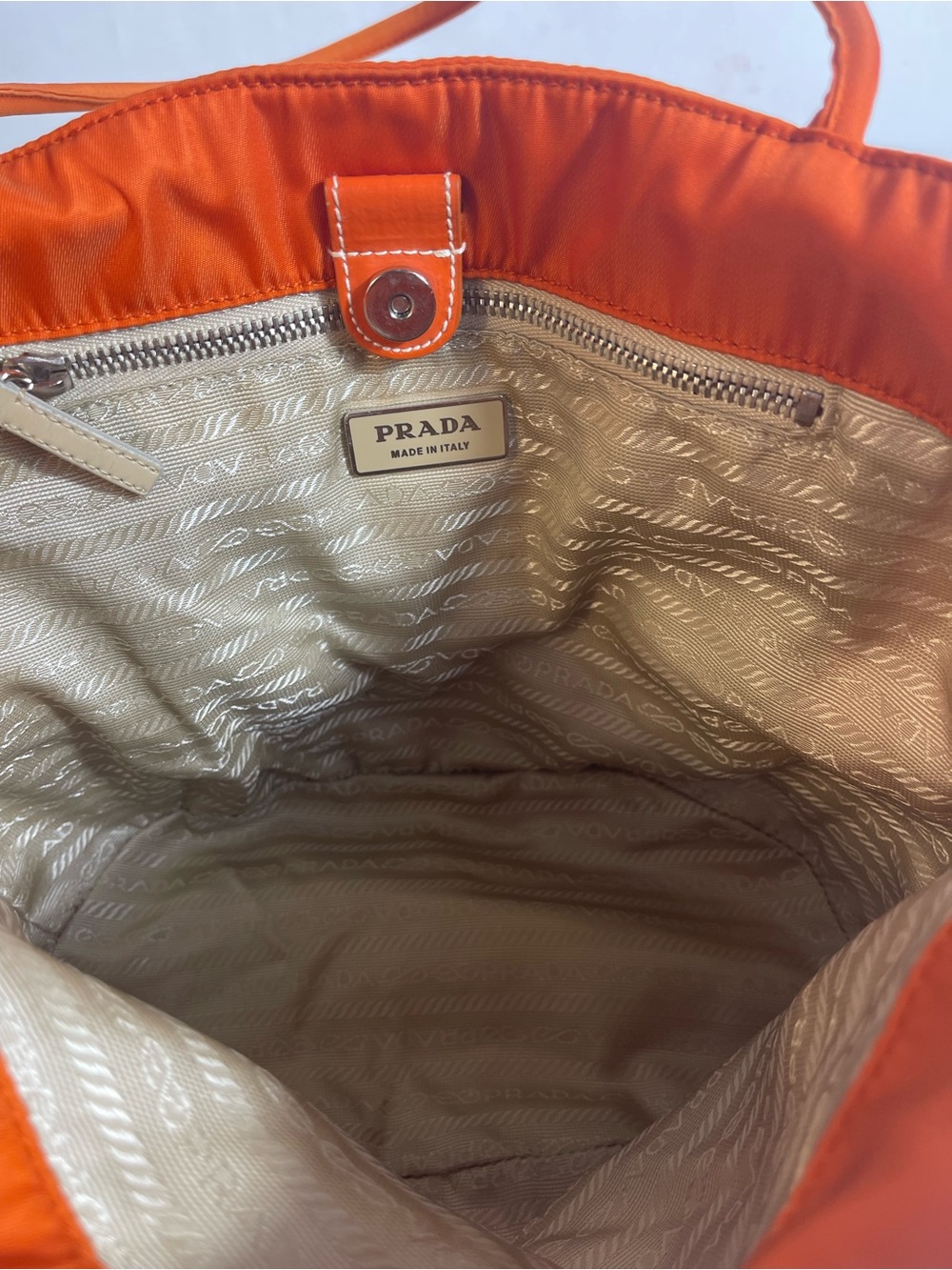 Prada VTG Tessuto Nylon Leather Orng Shldr Tote BagTriangle Logo, Authentic.#484 - Picture 6 of 9